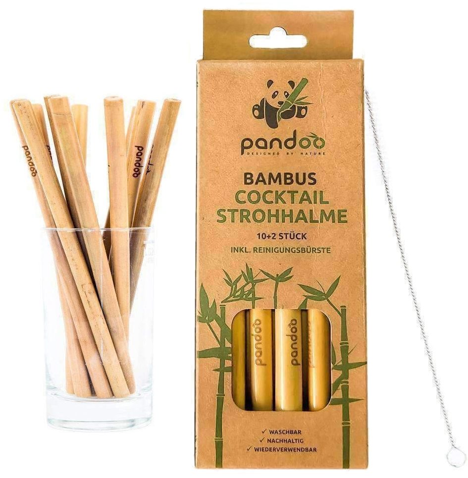 PANDOO Rövid bambusz koktél szívószál tisztító kefével, 12 db-os készlet