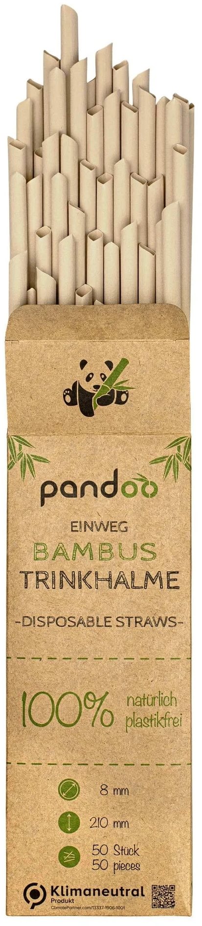 PANDOO Egyszer használatos bambusz szívószál 50 db