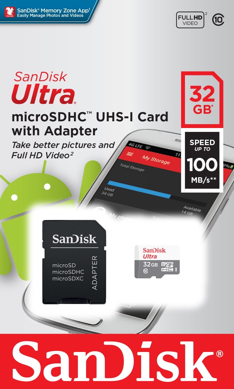 SanDisk microSDHC 32GB Ultra Lite + SD adapter