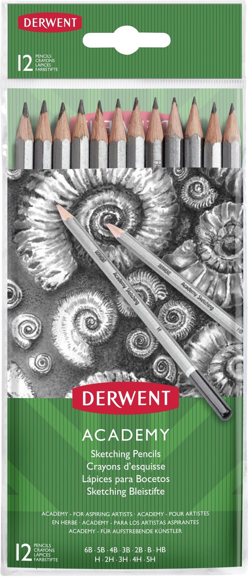 DERWENT Academy Sketching Pencils, hatszögletű - 12 keménységű készlet