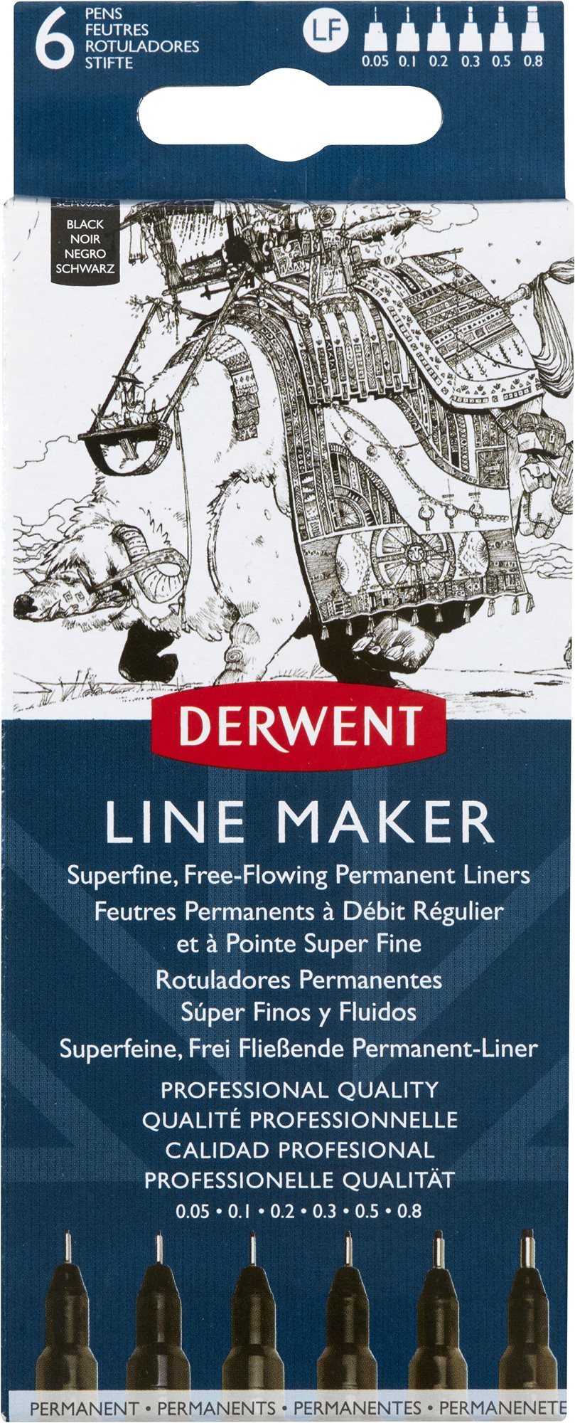DERWENT Line Maker Black 0,05 - 0,8 mm, 6 hegyméret, fekete