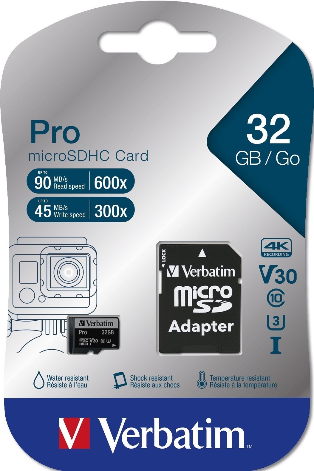 VERBATIM Pro microSDHC 32GB UHS-I V30 U3 + SD adapter