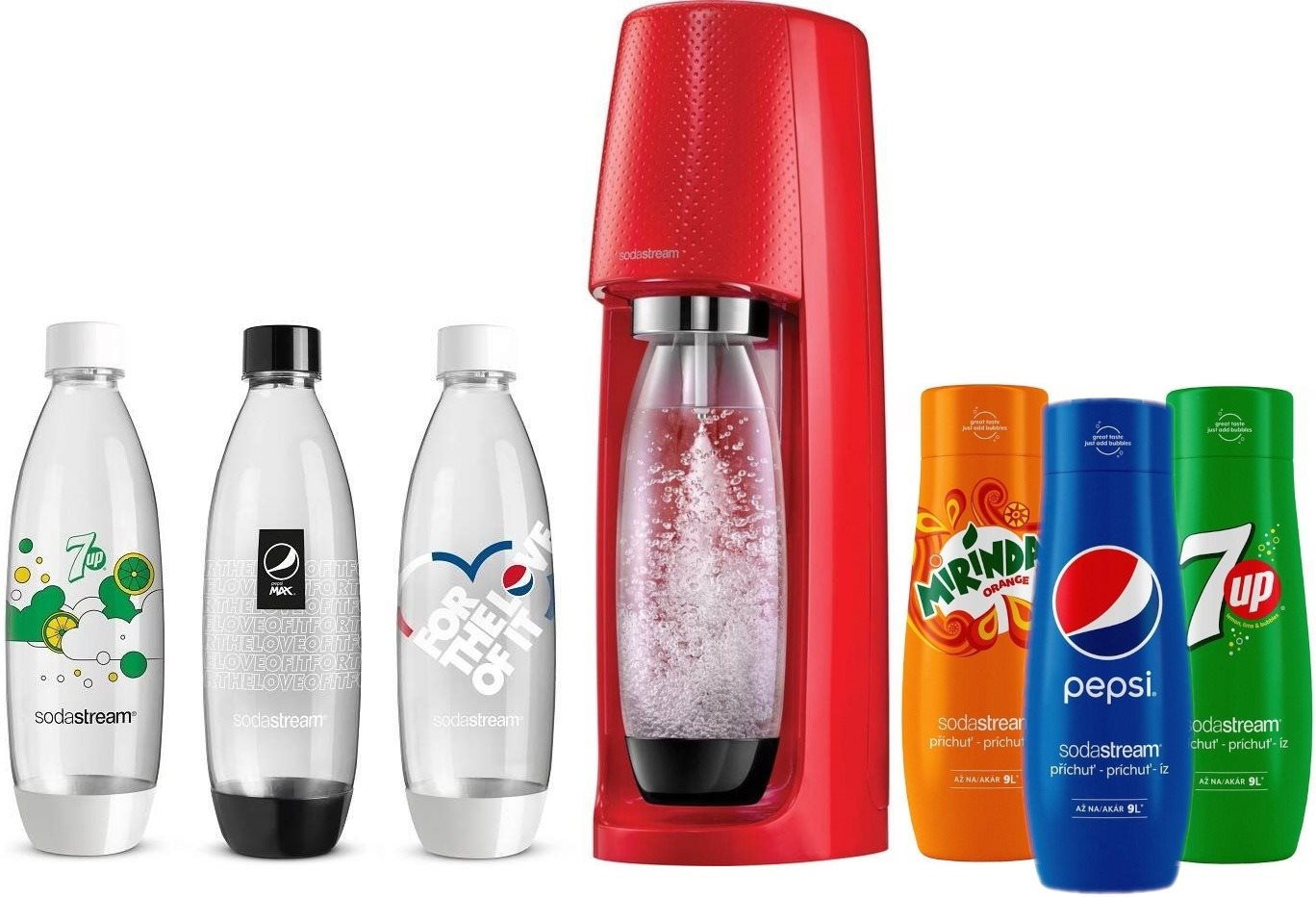 SodaStream Spirit Red + palack + PEPSI, 7UP, MIRINDA ízpatron