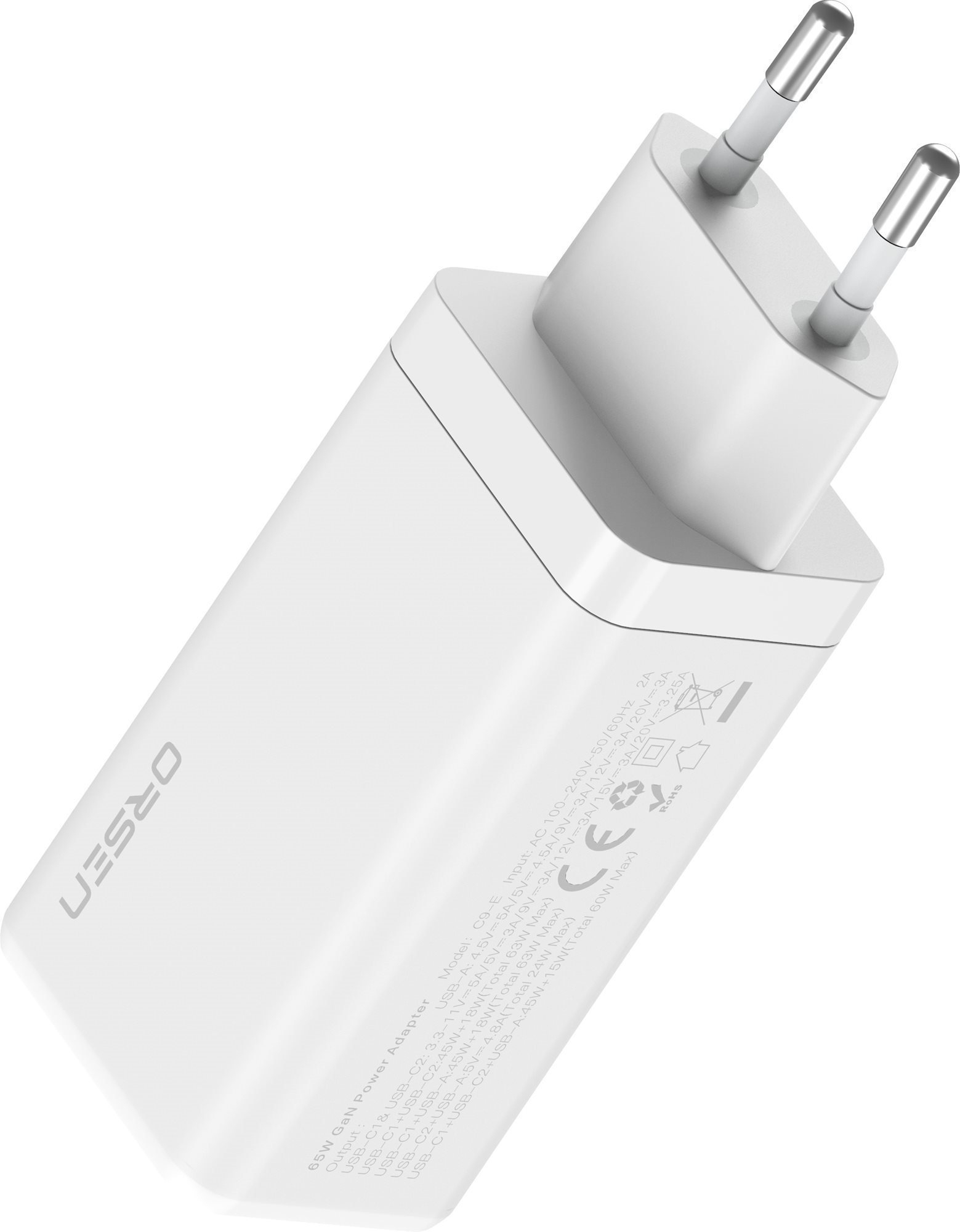 Eloop Orsen C12 GaN 65W Charger Dual USB-C + USB-A White