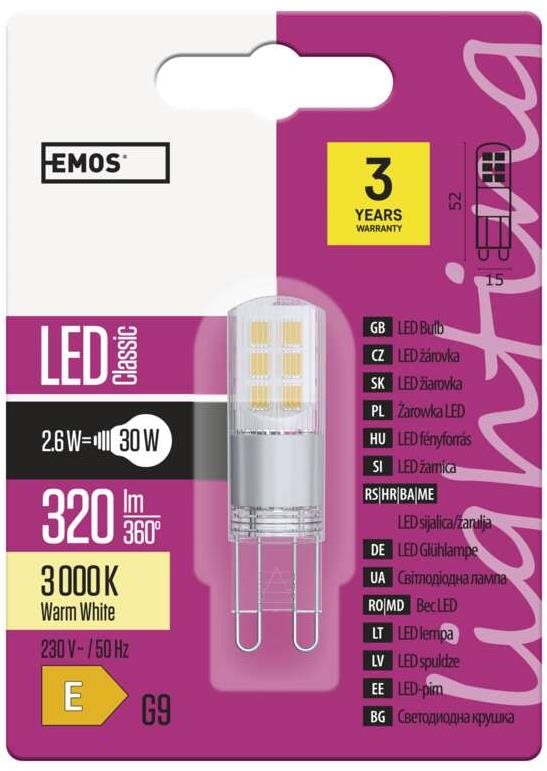 EMOS LED izzó Classic JC 2,6 W G9 meleg fehér