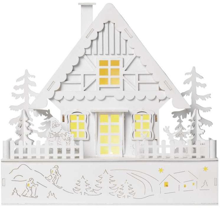 EMOS LED karácsonyi ház, fa, 28 cm, 2x AA, beltéri, meleg fehér, időzíthető, időzíthető