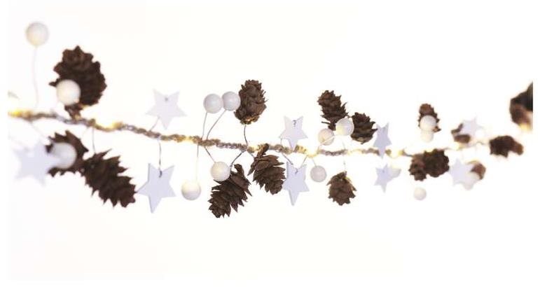 EMOS LED karácsonyi fényfüzér – tobozok, 1,7 m, 2x AA, beltéri, meleg fehér