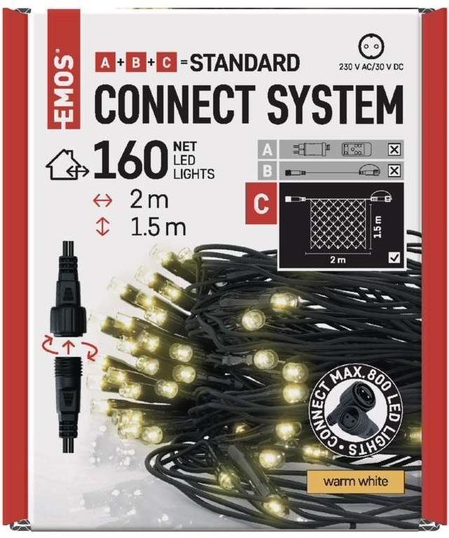 EMOS Standard LED sorolható karácsonyi fényfüzér – háló, 1,5x2 m, kültéri, meleg fehér