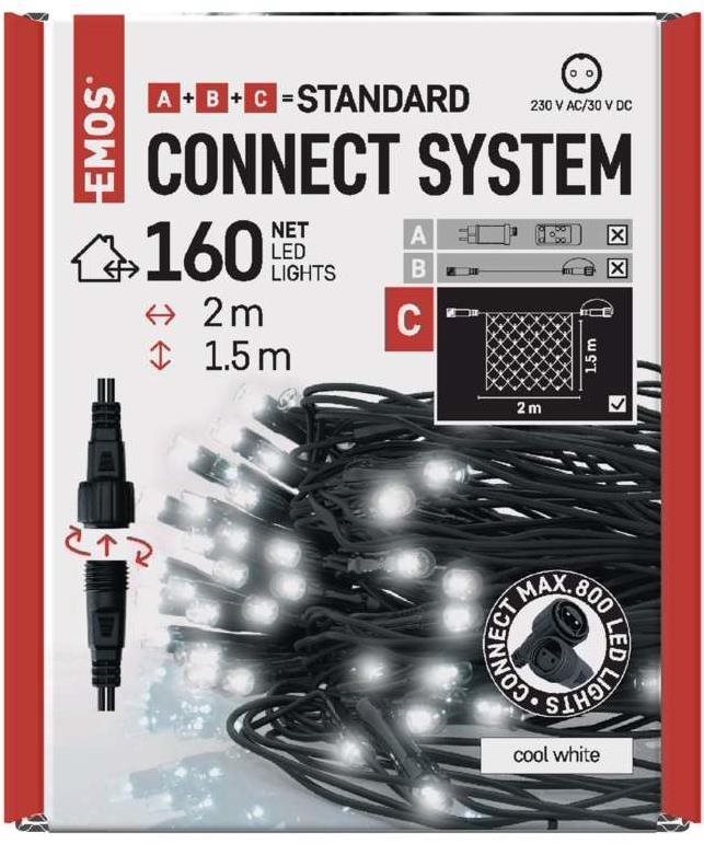 EMOS Standard LED sorolható karácsonyi fényfüzér – háló, 1,5x2 m, kültéri, hideg fehér