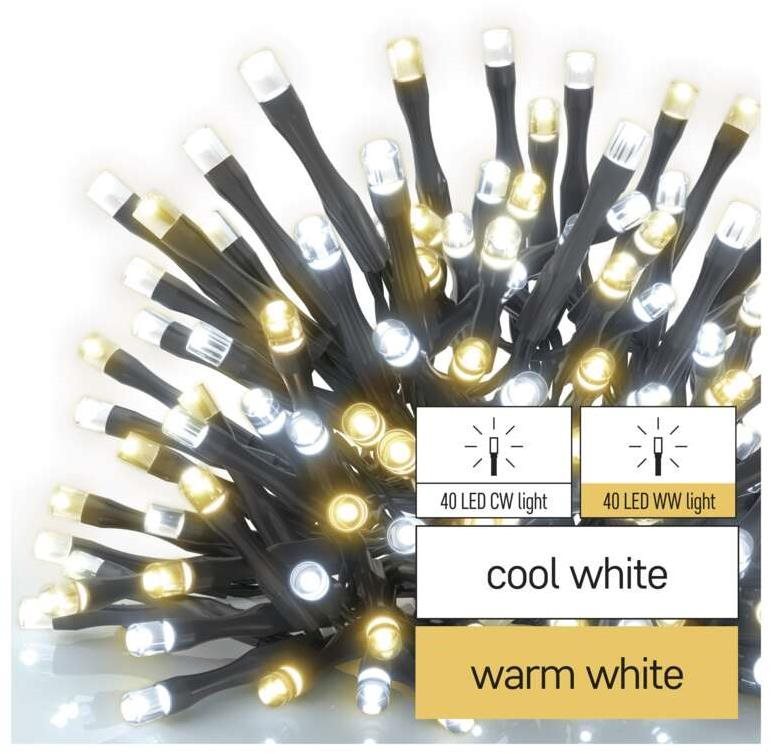 EMOS LED karácsonyi fényfüzér, 8 m, kültéri és beltéri, meleg/hideg fehér, időzítő
