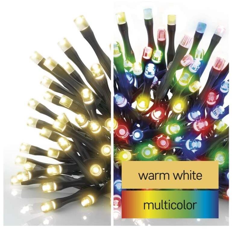 EMOS LED karácsonyi fényfüzér 2 az 1-ben, 10 m, beltéri és kültéri, meleg fehér/multicolor, programok