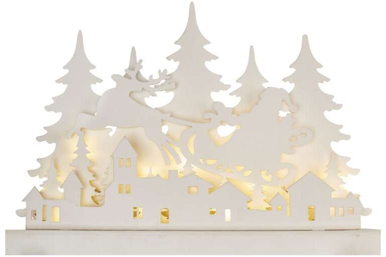 EMOS LED fadísz - karácsonyi falu, 31 cm, 2x AA, beltéri, meleg fehér, időzíthető, időzítő
