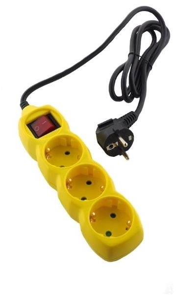 Schuko prodlužovací kabel 3 zásuvky 1,5m žlutý s vypínačem