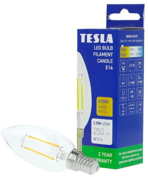 Tesla gyertya LED izzó E14 2,5W Filament