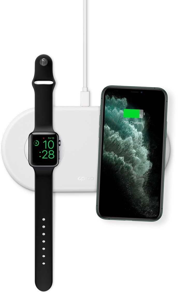 Epico vezeték nélküli töltő Apple Watch-hoz és iPhone-hoz adapterrel - fehér