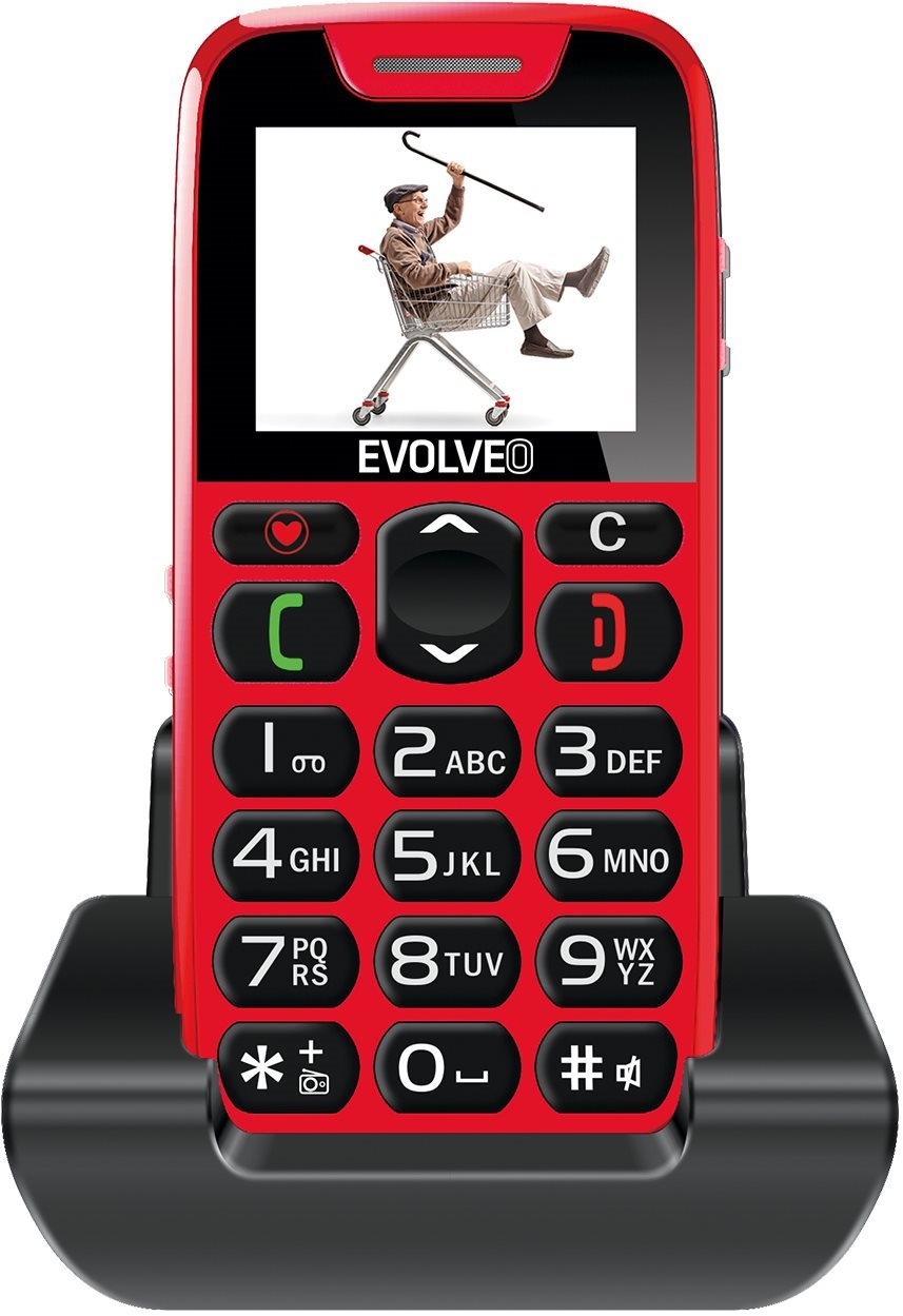 EVOLVEO EasyPhone mobiltelefon időseknek töltőállvánnyal (piros színű)