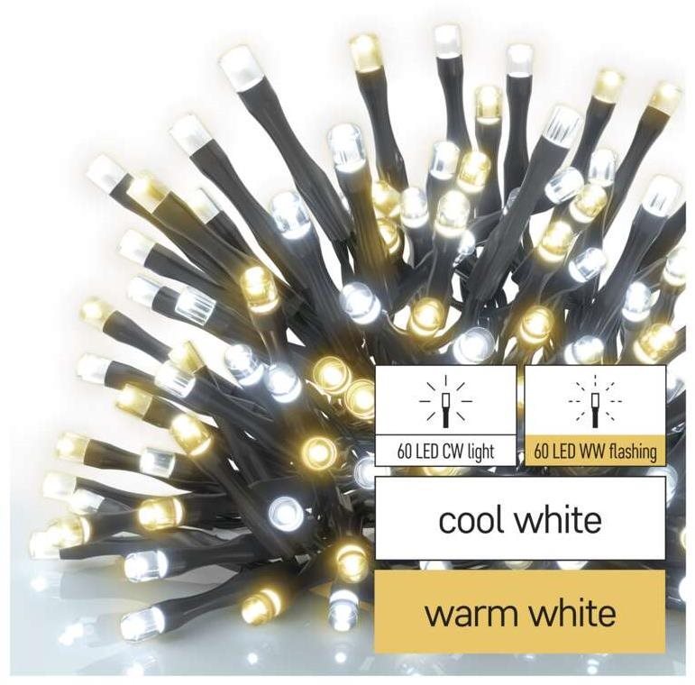 EMOS LED karácsonyi fényfüzér, pulzáló, 12 m, kültéri és beltéri, meleg/hideg fehér