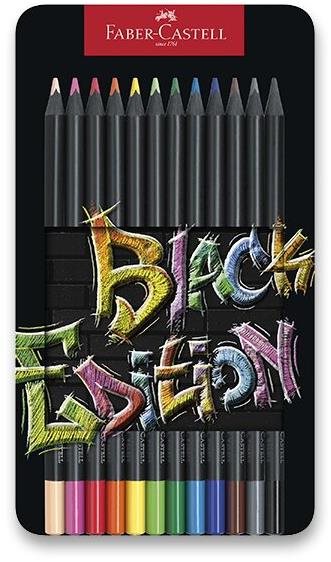 FABER-CASTELL Black Edition, fémdobozban, 12 szín