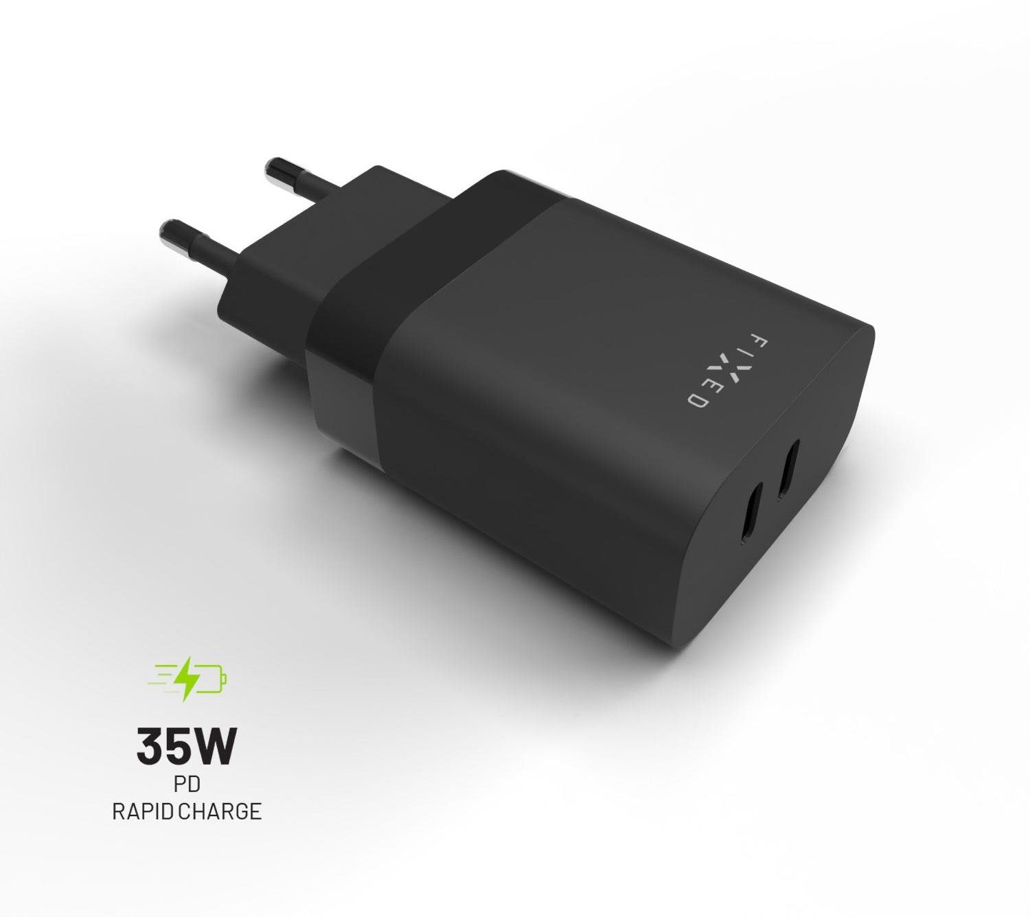 FIXED PD Rapid Charge 2 x USB-C - PD 3.0, 35W, fekete