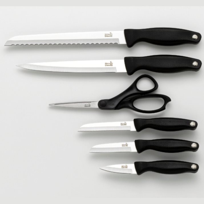 Fiskars Kitchen Devils Készlet 5 db kés + olló késtartó blokkban