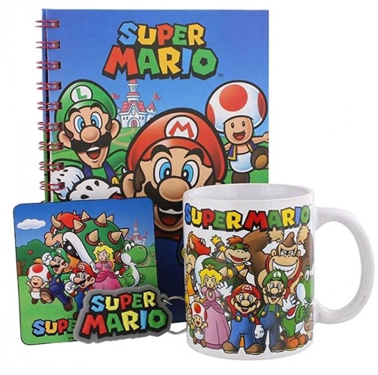 Super Mario - Evergreen - bögre + kulcstartó + poháralátét + jegyzetfüzet