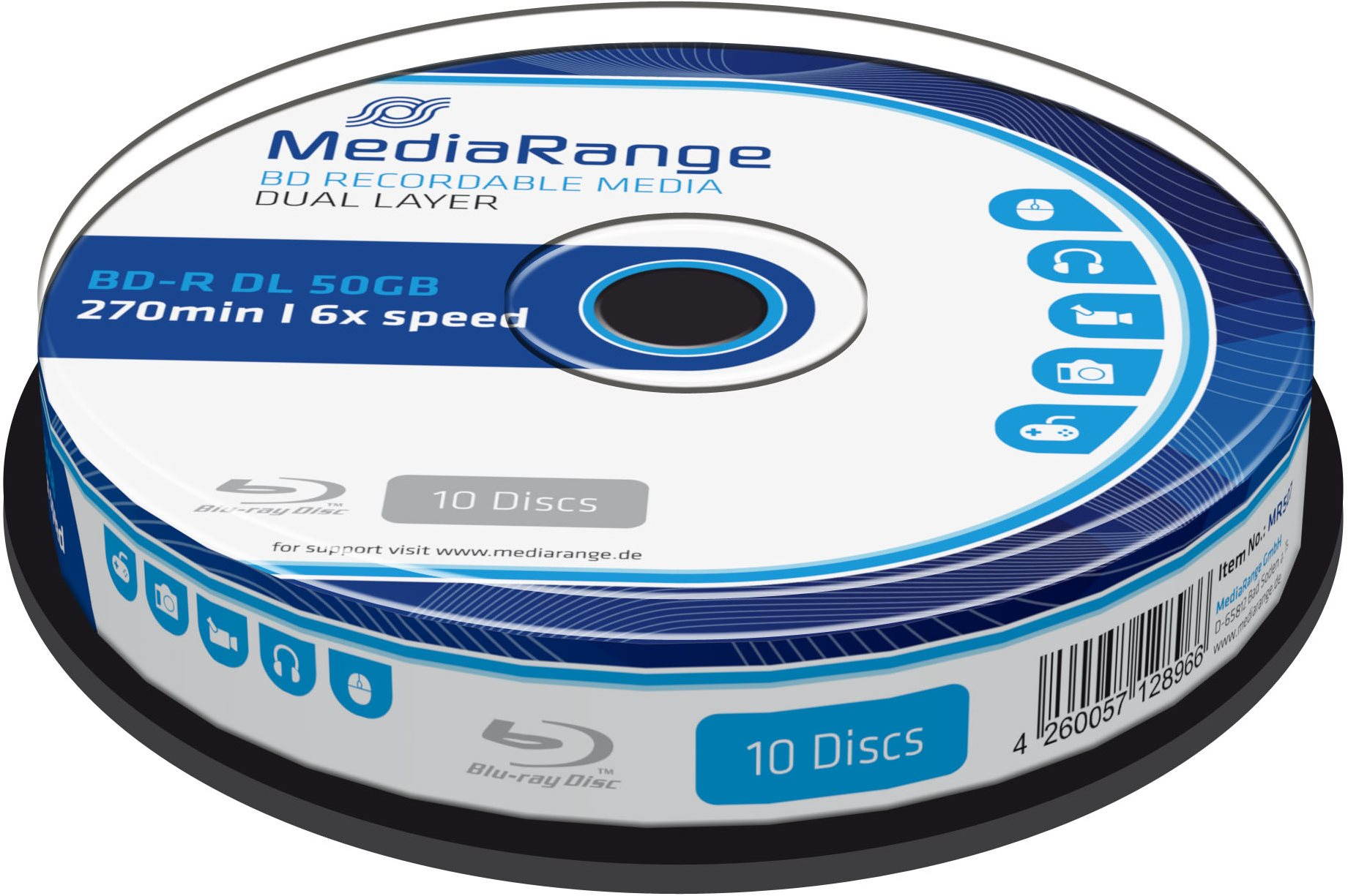 Média MediaRange BD-R (HTL) 50GB Dual Layer 10db cakebox