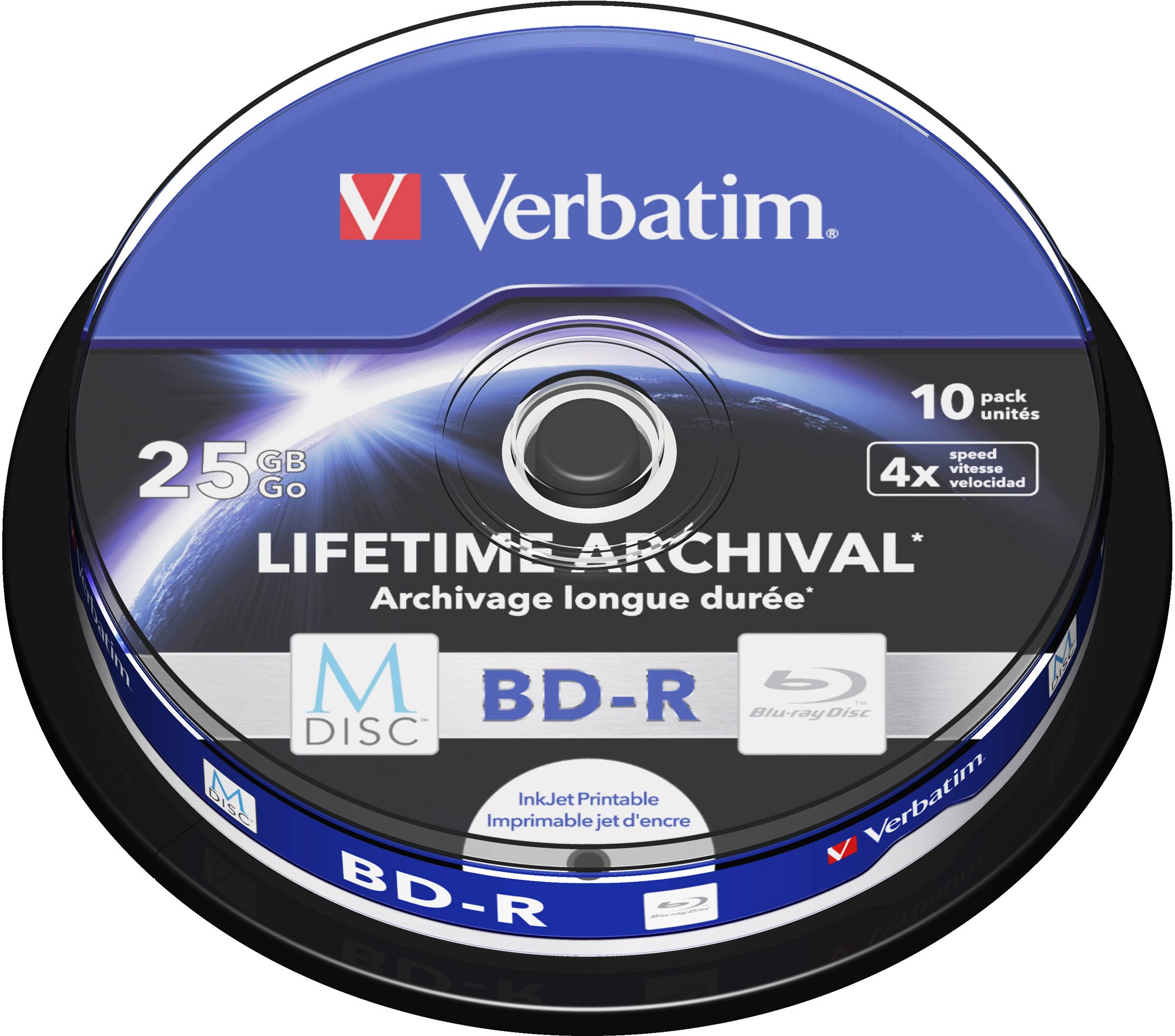 VERBATIM M-DISC BD-R SL 25GB 4x INKJET PRINTABLE spindle 10db/cs