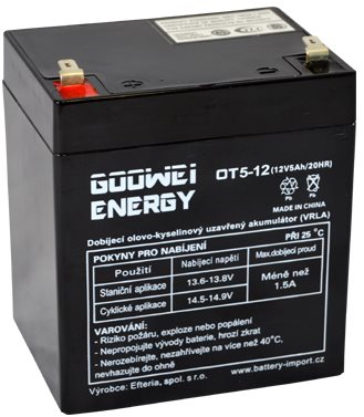 GOOWEI ENERGY Karbantartásmentes ólomakkumulátor OT5-12, 12 V, 5 Ah