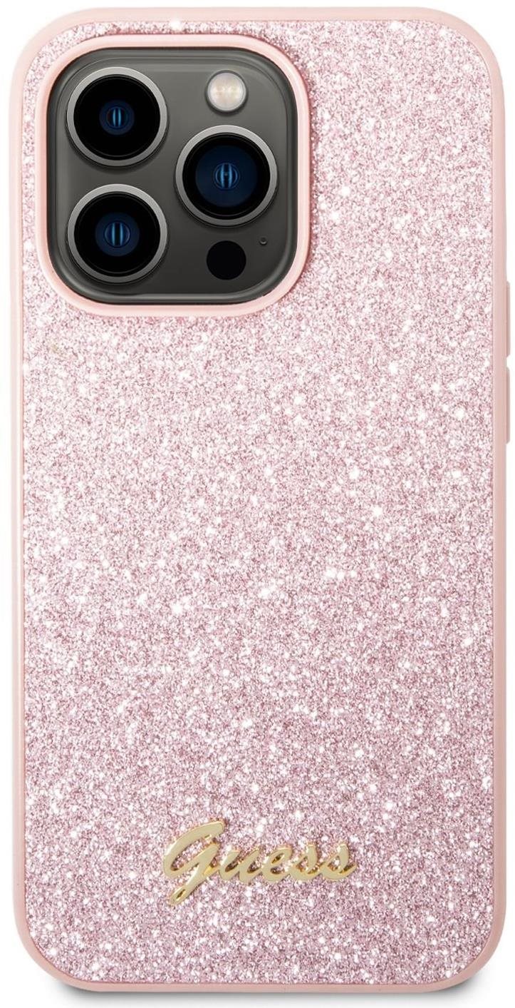 Guess PC/TPU Glitter Flakes Metal Logo Hátlap tok az iPhone 14 Pro készülékhez - rózsaszín