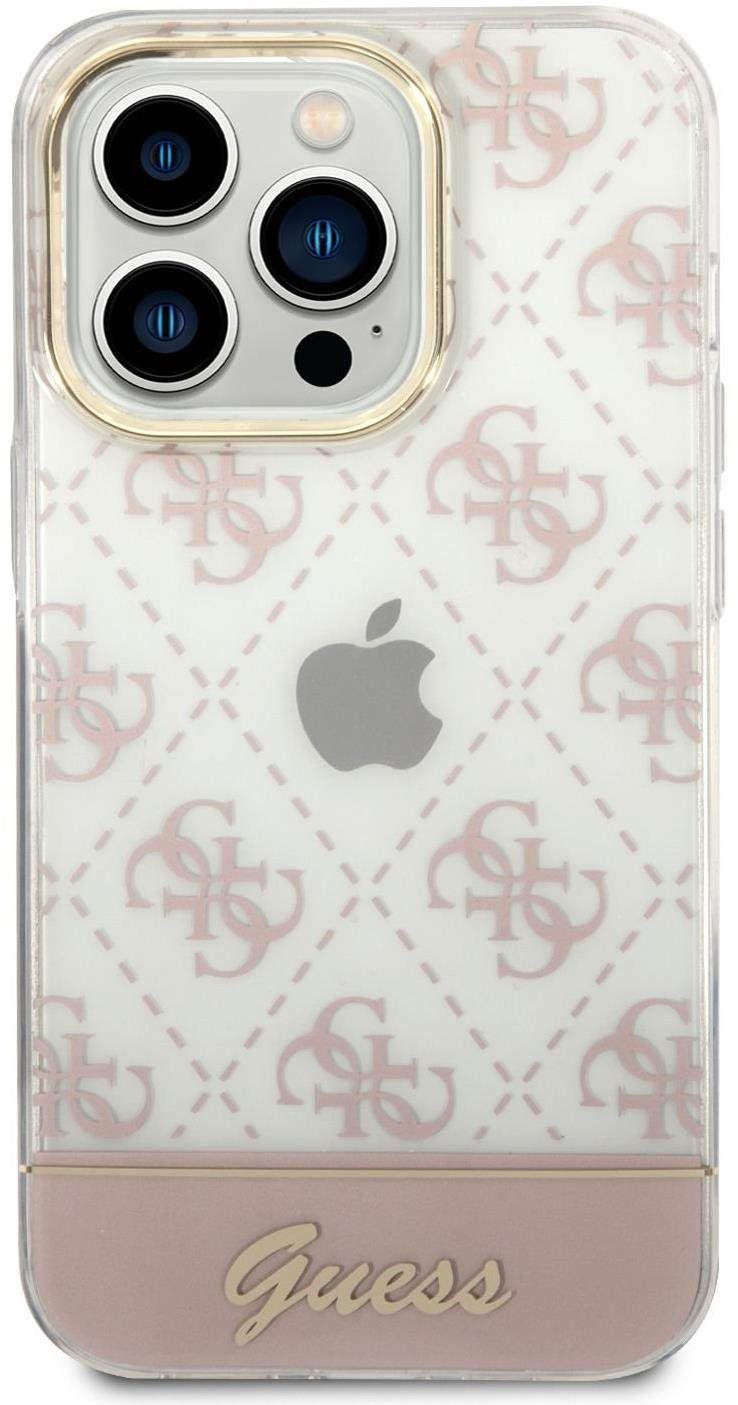 Guess PC/TPU Peony Glitter Script Logo Hátlap tok az iPhone 14 Pro készülékhez - rózsaszín