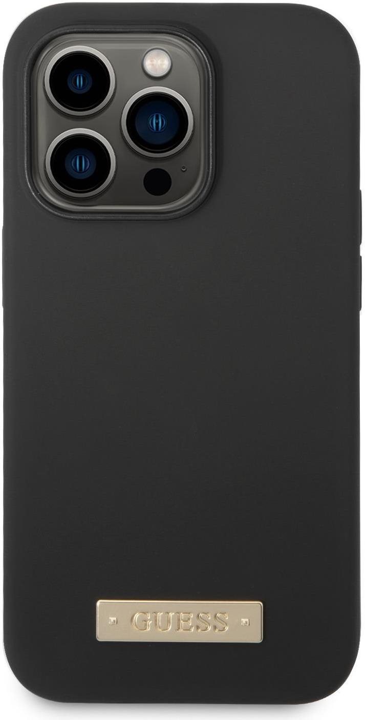 Guess Silicone Metal Logo MagSafe kompatibilis iPhone 14 Pro Max fekete hátlap tok