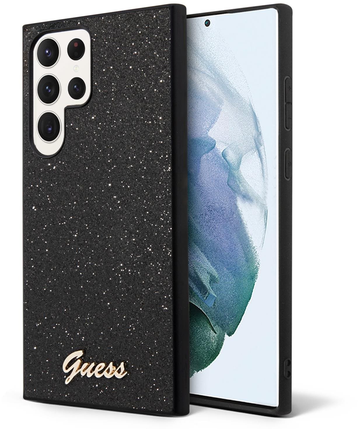 Guess PC/TPU Glitter Flakes Metal Logo hátlap Samsung Galaxy S23 Ultra Black készülékhez