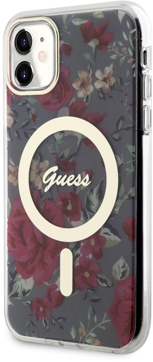 Guess PC/TPU Flowers IML MagSafe kompatibilis iPhone 11 hátlap tok, khaki