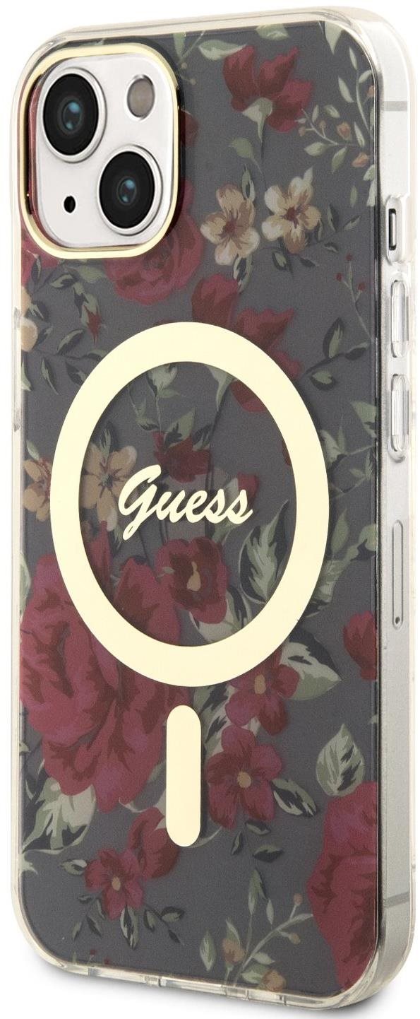 Guess PC/TPU Flowers IML MagSafe kompatibilis iPhone 13 hátlap tok, khaki