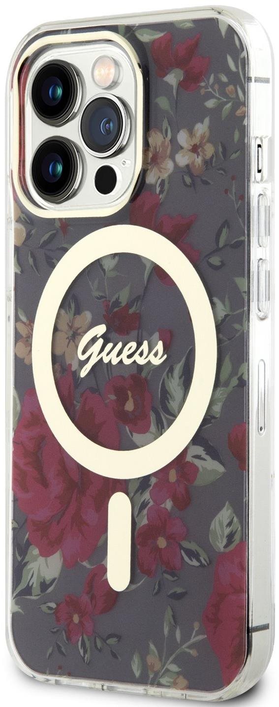 Guess PC/TPU Flowers IML MagSafe kompatibilis iPhone 13 Pro hátlap tok, khaki