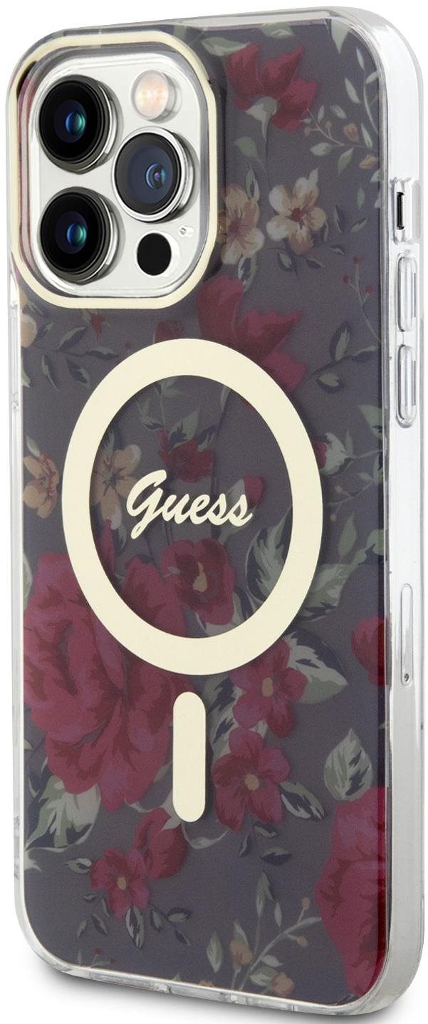 Guess PC/TPU Flowers IML MagSafe kompatibilis iPhone 13 Pro Max hátlap tok, khaki