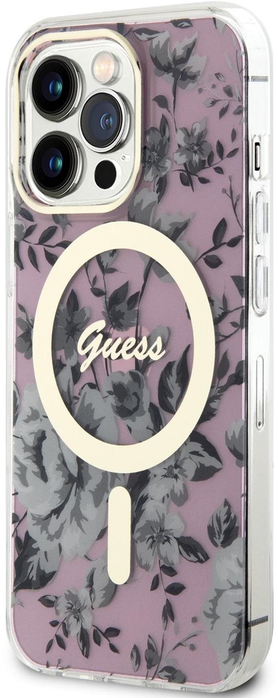 Guess PC/TPU Flowers IML MagSafe kompatibilis iPhone 13 Pro hátlap tok, rózsaszín