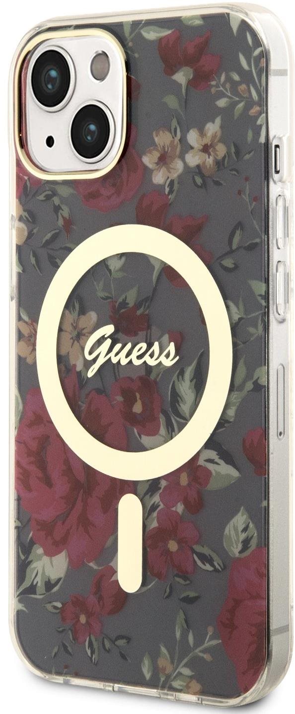 Guess PC/TPU Flowers IML MagSafe kompatibilis iPhone 14 hátlap tok, khaki