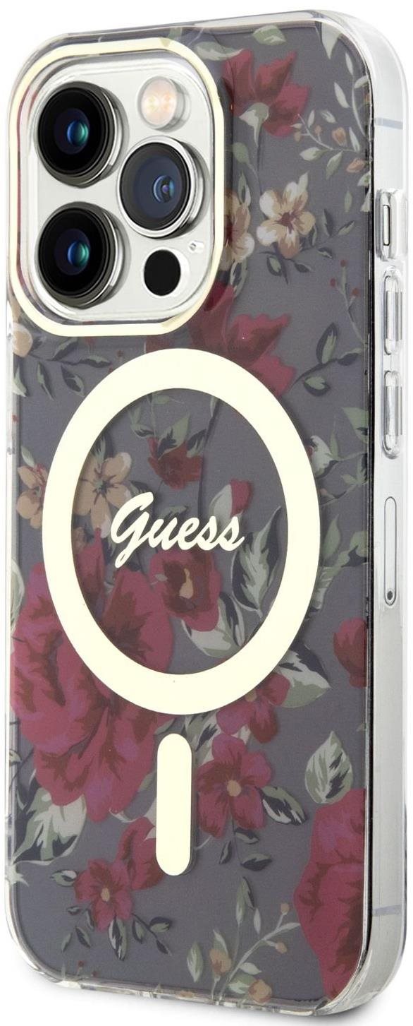Guess PC/TPU Flowers IML MagSafe kompatibilis iPhone 14 Pro hátlap tok, khaki