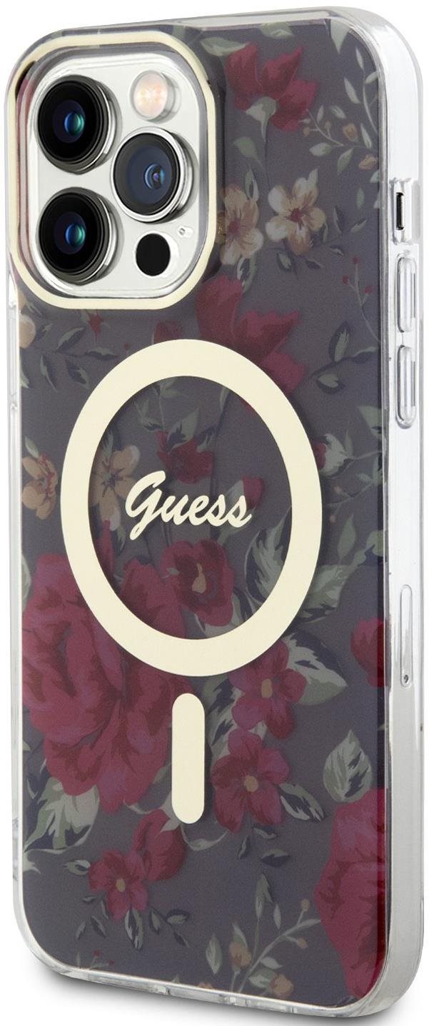 Guess PC/TPU Flowers IML MagSafe kompatibilis iPhone 14 Pro Max hátlap tok, khaki