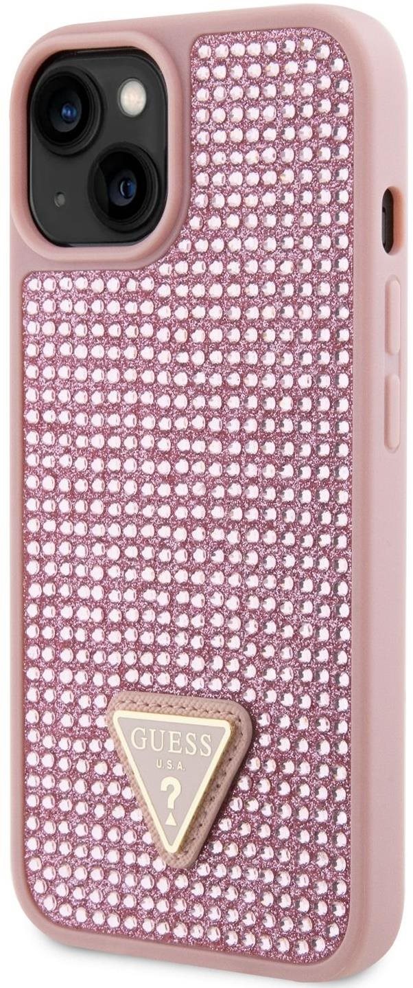 Guess Rhinestones Triangle Metal Logo iPhone 14 rózsaszín tok