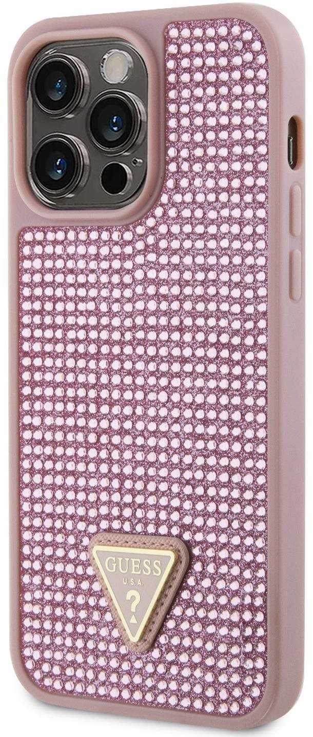 Guess Rhinestones Triangle Metal Logo iPhone 14 Pro Max rózsaszín tok