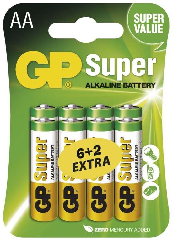 GP Super alkáli LR6 (AA) 6 + 2 db bliszter
