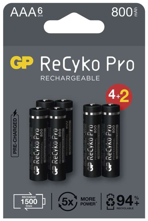 GP ReCyko Pro Professional AAA (HR03) újratölthető elem, 6 db