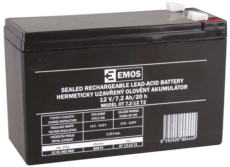 EMOS Karbantartásmentes ólomsav akkumulátor 12 V/7,2 Ah, faston 6,3 mm
