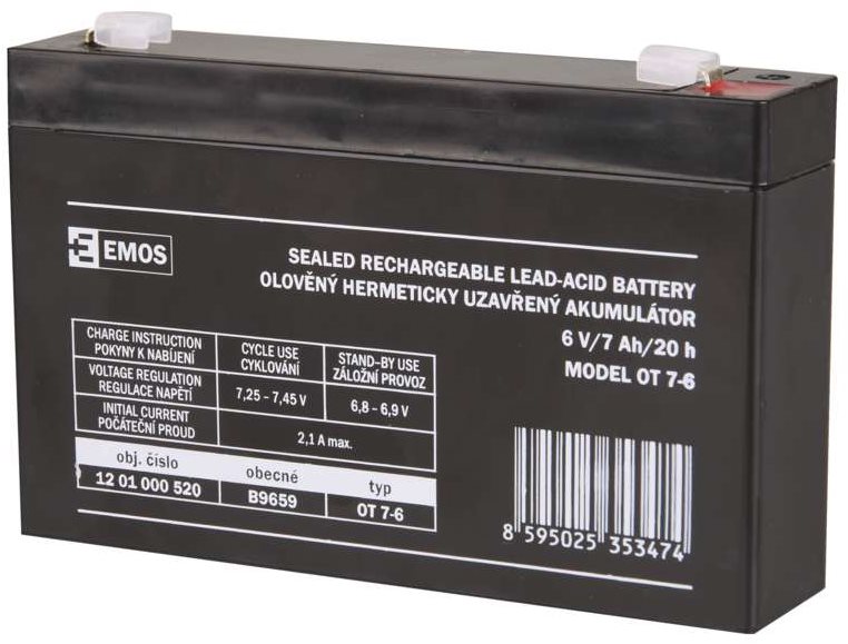 EMOS Karbantartásmentes ólomsavas akkumulátor 6 V/7 Ah, faston 4,7 mm