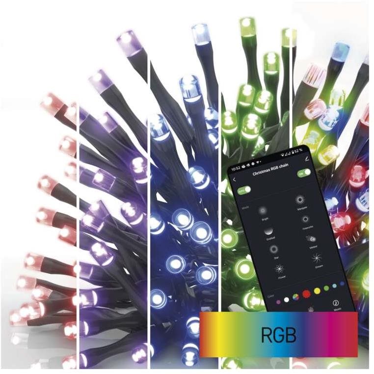 EMOS GoSmart LED vánoční řetěz, 8 m, venkovní i vnitřní, RGB, programy, časovač, wifi