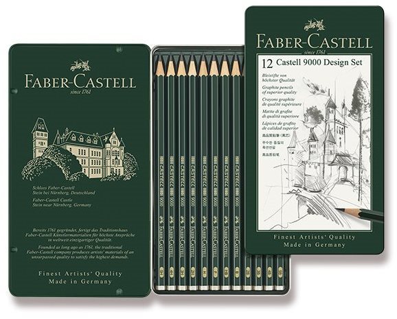Faber-Castell Castell 9000 Design grafit ceruzák pléhdobozban, 12 db-os készlet