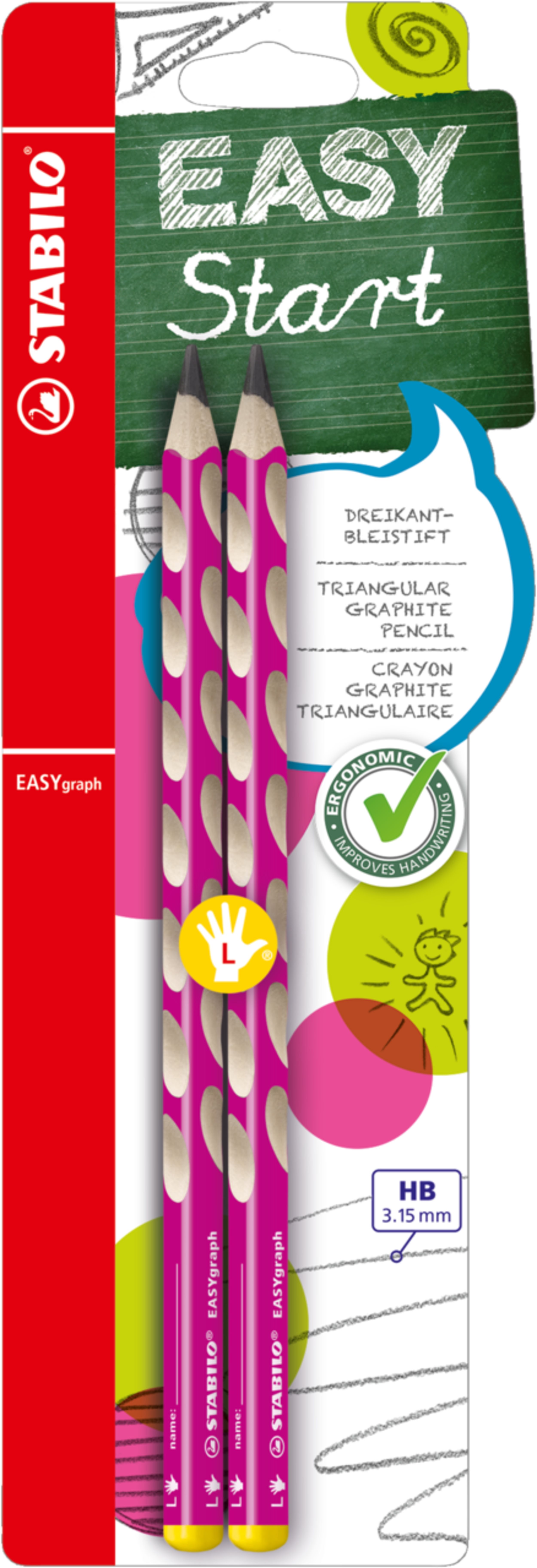 Stabilo EASYgraph L HB rózsaszín, 2 db buborékfólia