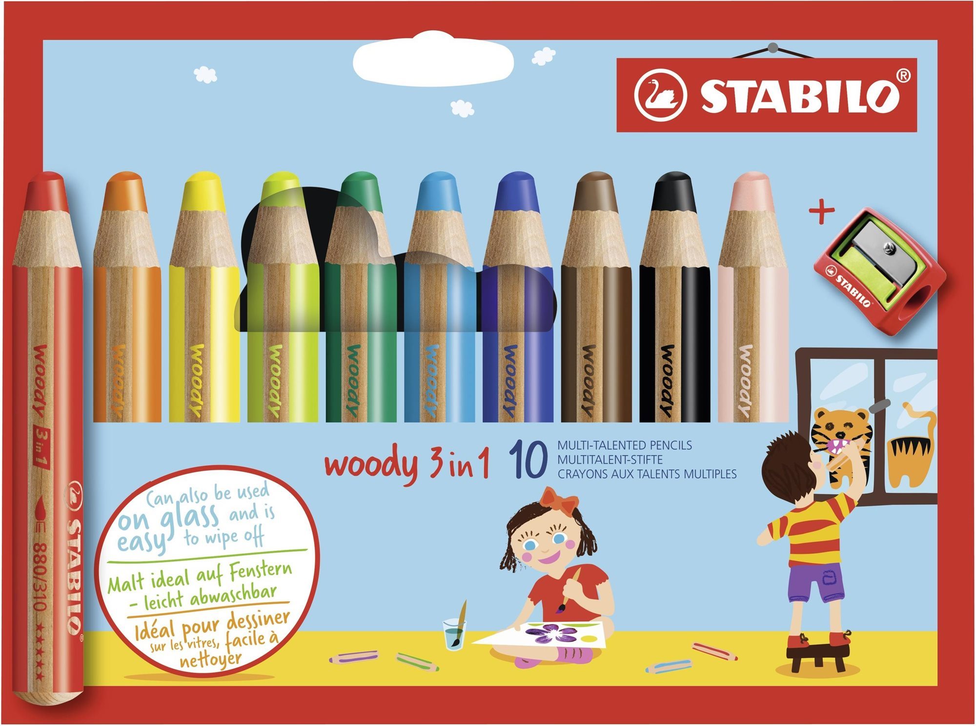 Színes ceruza STABILO woody 3 az 1-ben 10 db tok hegyezővel